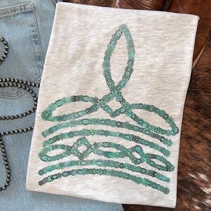 Tourquise Boot Stitch Bella Canvas Heather Grey Tee.